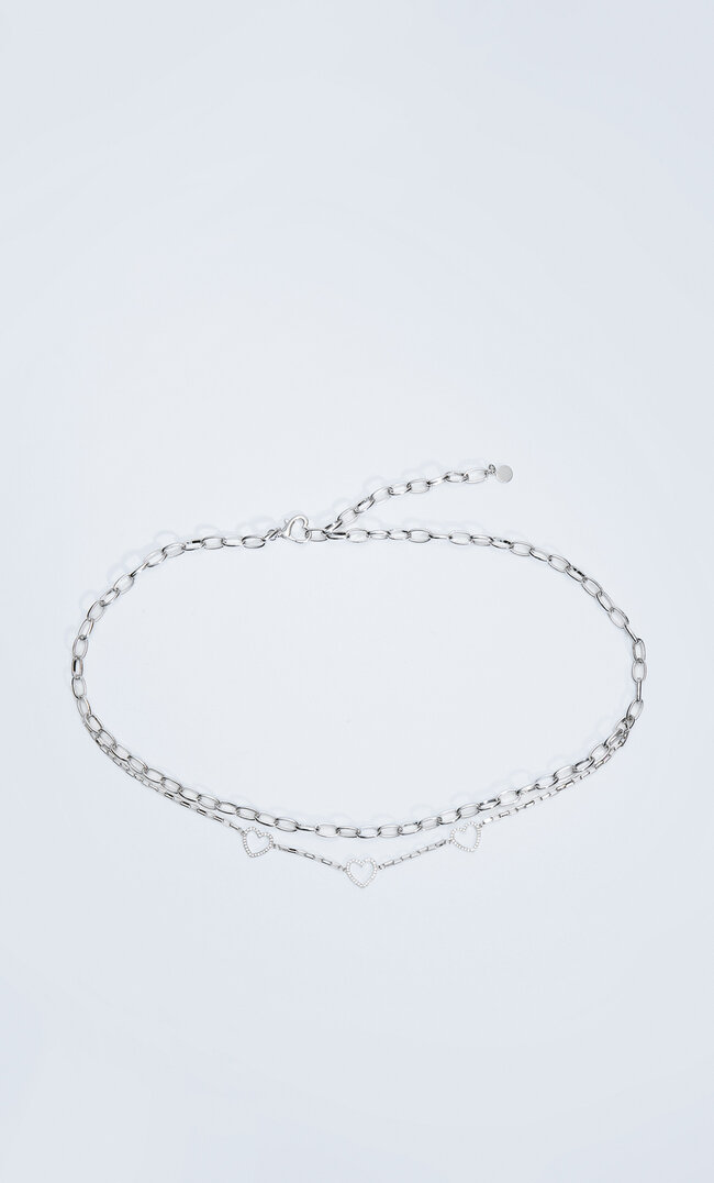 

Stradivarius Kette Mit Kettengliedern In Herzform Und Glitzer Grau 80