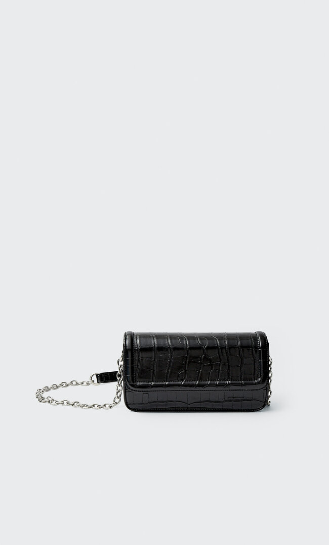 Stradivarius Sac À Bandoulière Effet Croco Anse Chaîne Noir M