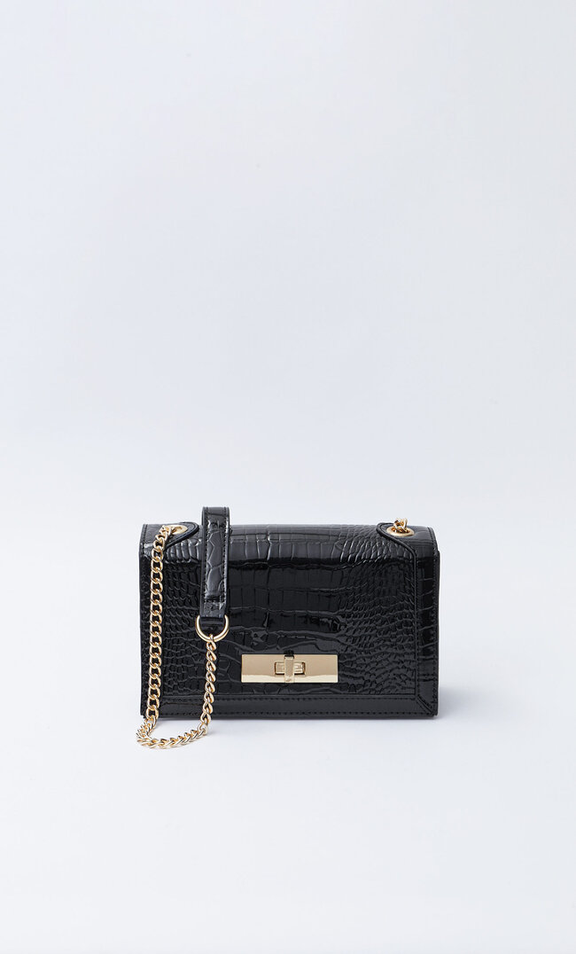 Stradivarius Sac À Bandoulière Croco Chaîne Noir M