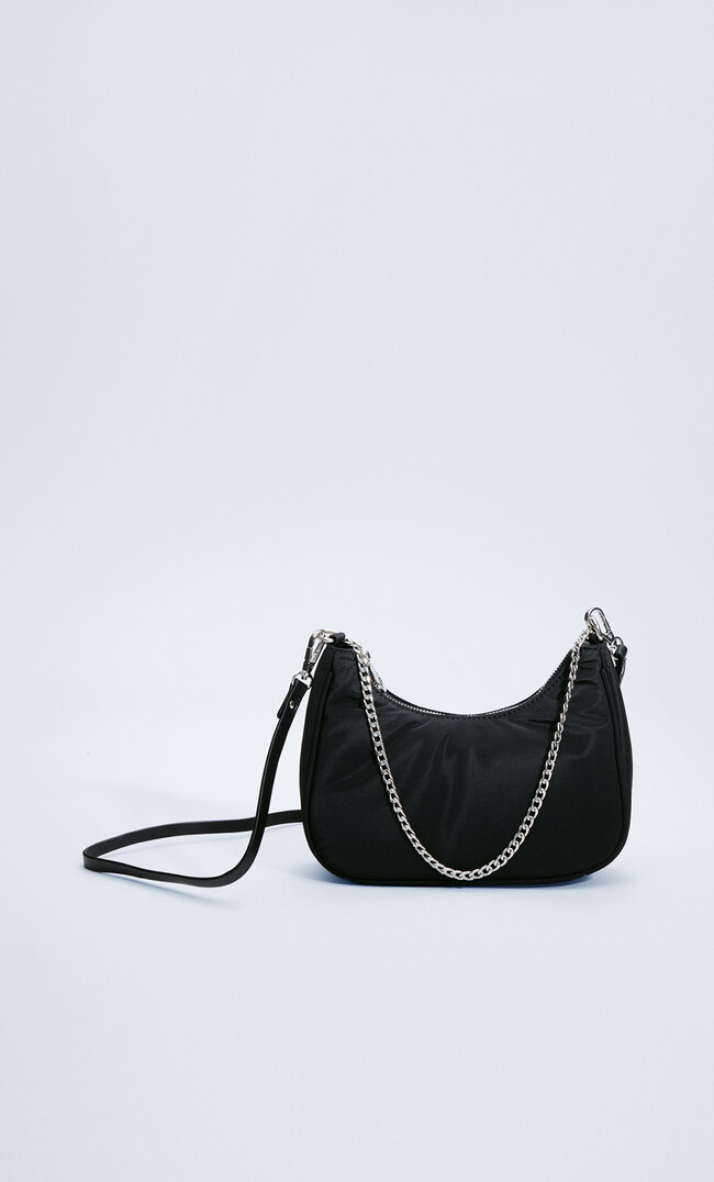 

Stradivarius Sac À Bandoulière En Tissu Avec Chaîne Noir M