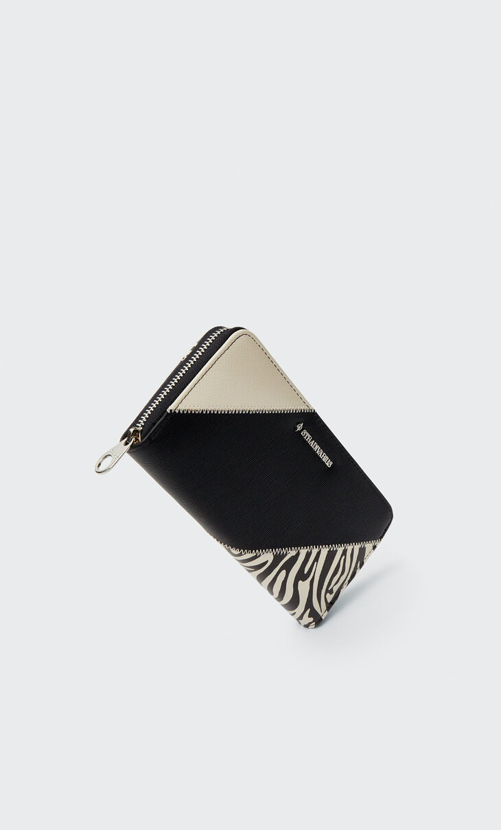Zebra print patchwork wallet
