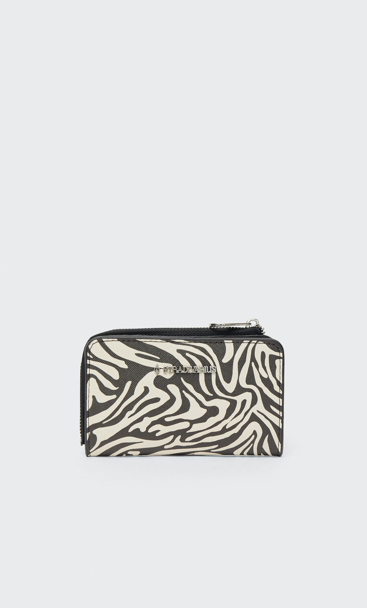 Zebra desenli kartlık bölmeli cüzdan