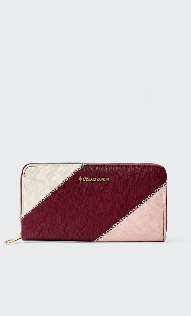 

Stradivarius Portefeuille Fermeture Éclair Patchwork Grenat M