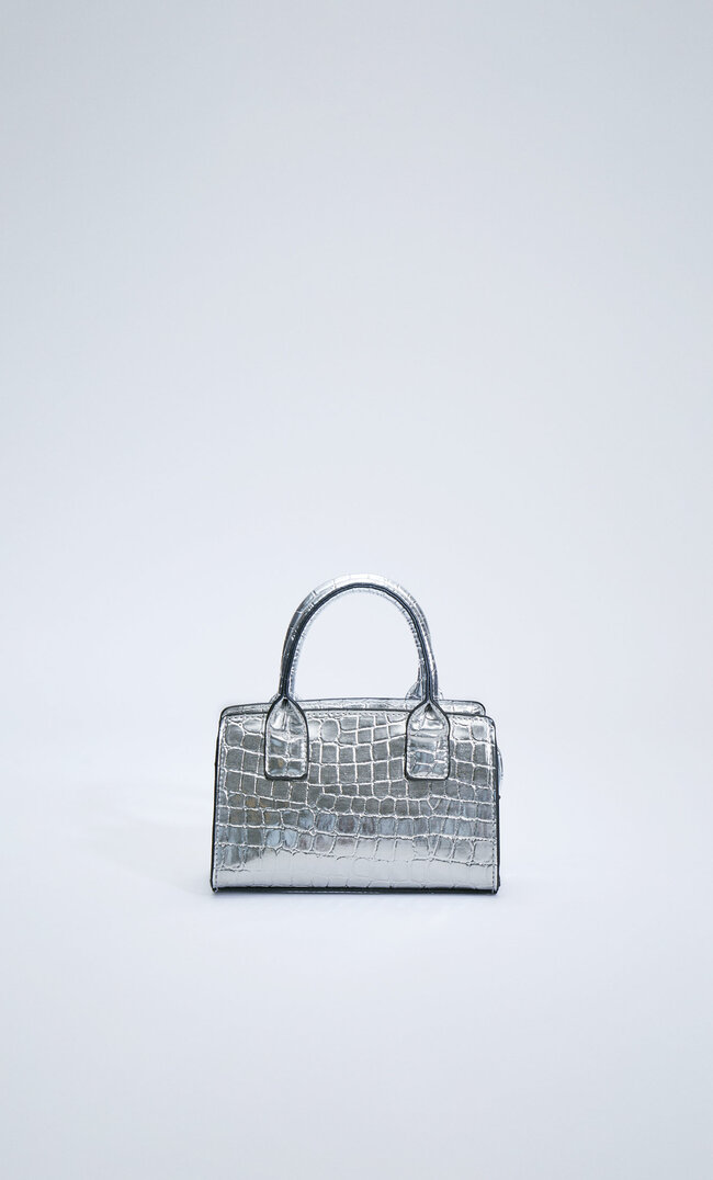 Stradivarius Mini-Shopper Mit Krokoprägung Grau M