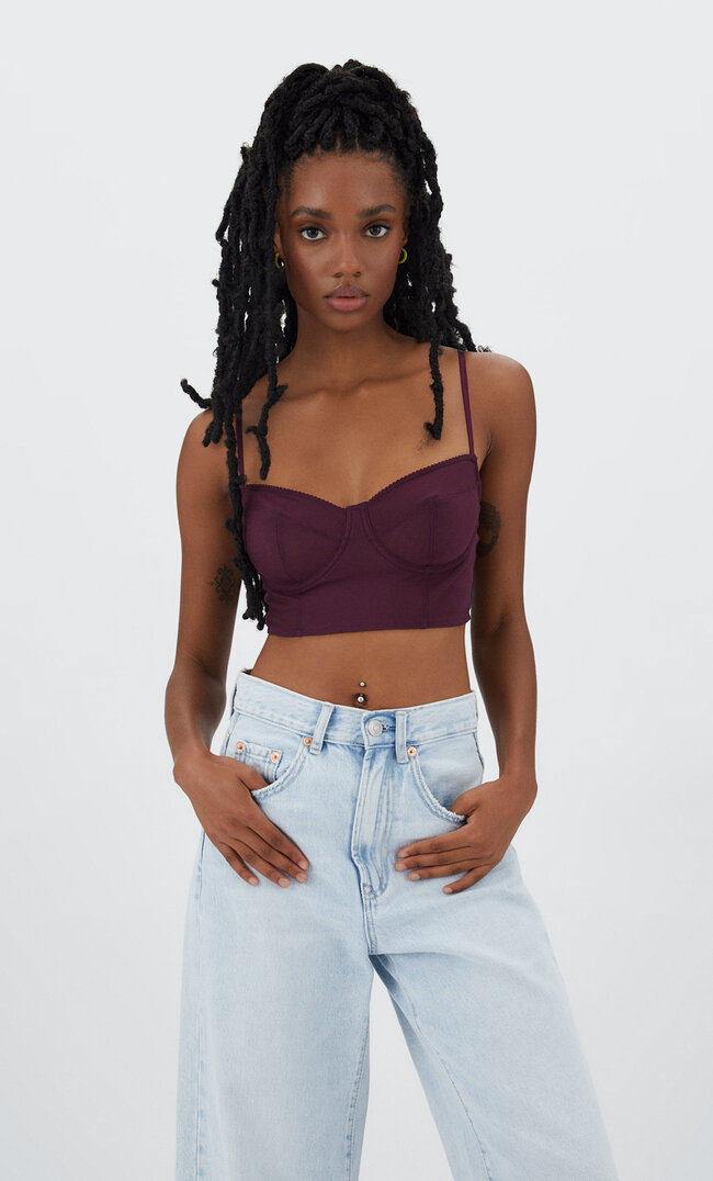 

Stradivarius Tiulowy Top Bralette Wiśniowy L