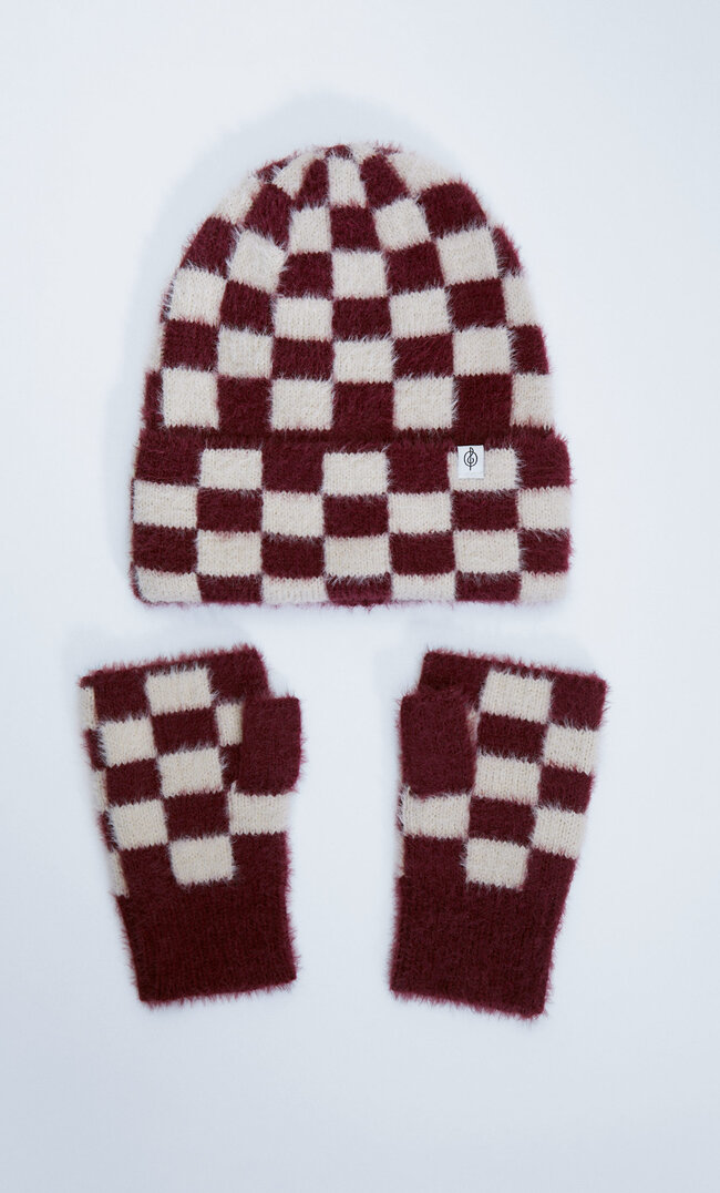 

Stradivarius Set Mütze Und Fingerlose Handschuhe Granatrot 103