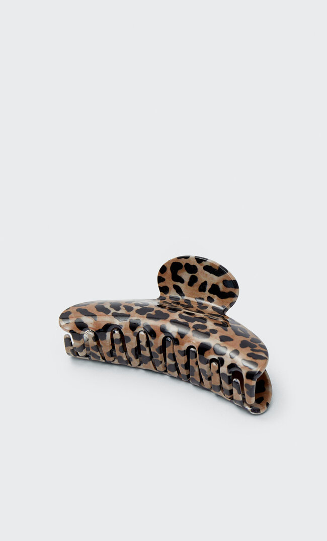 Stradivarius Pince À Cheveux Imprimé Animal Noir M