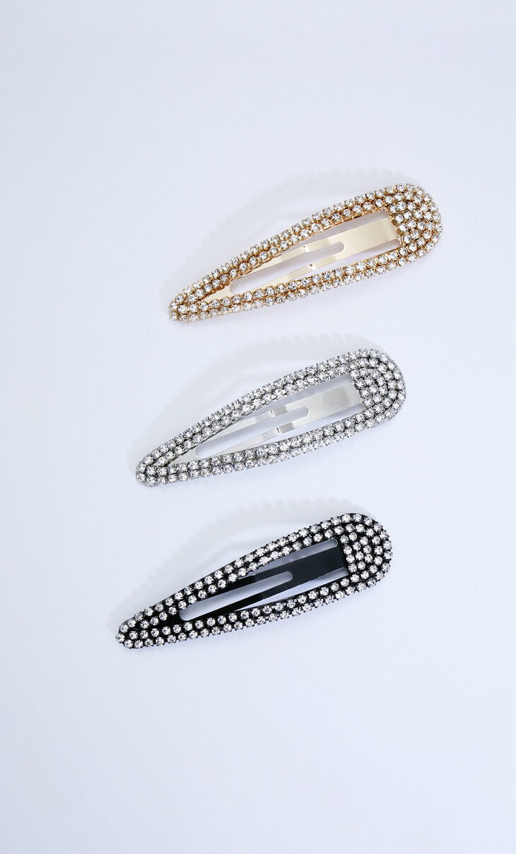 Set of 3 large rhinestone hair clips