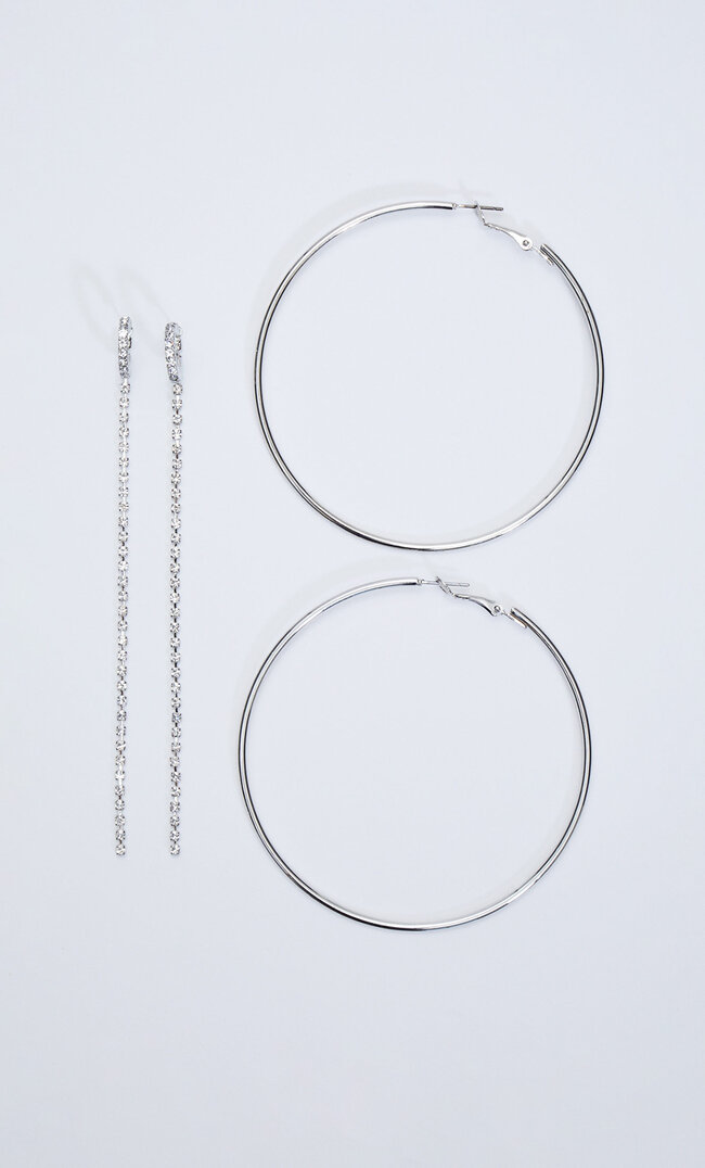 

Stradivarius Lot De 2 Paires De Créoles Verre Non Recyclable Gris M