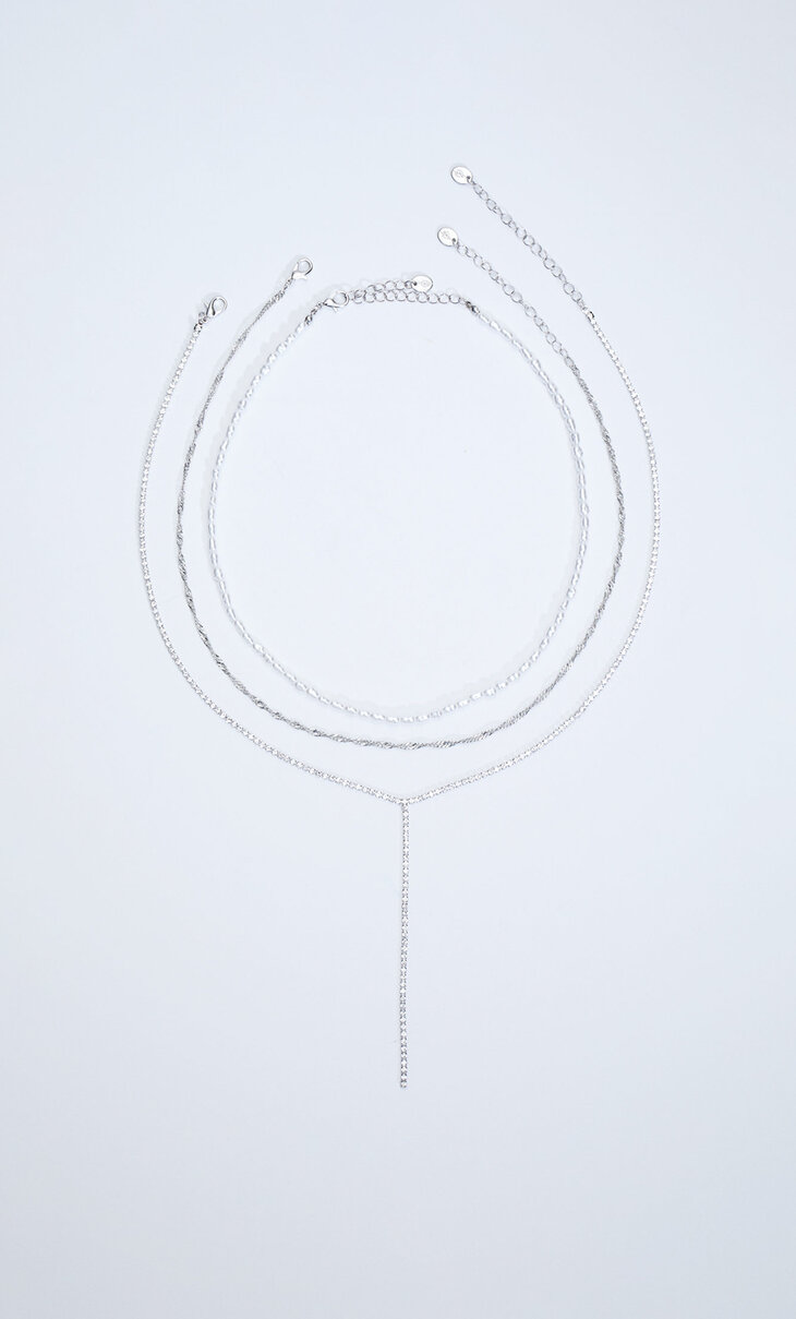 Набор из 3 ожерелий со стразами и искусственным жемчугом