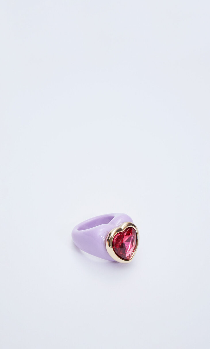 Кольцо с сердечком из цветного камня
