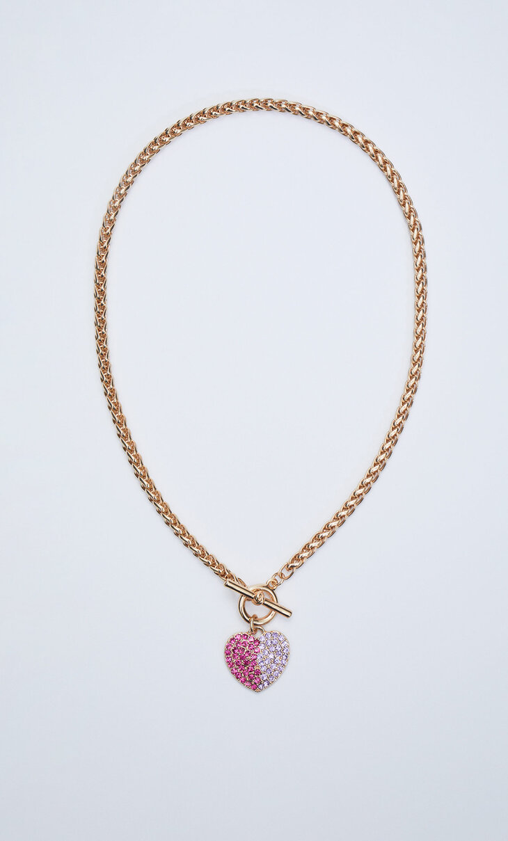 Coloured diamanté heart necklace