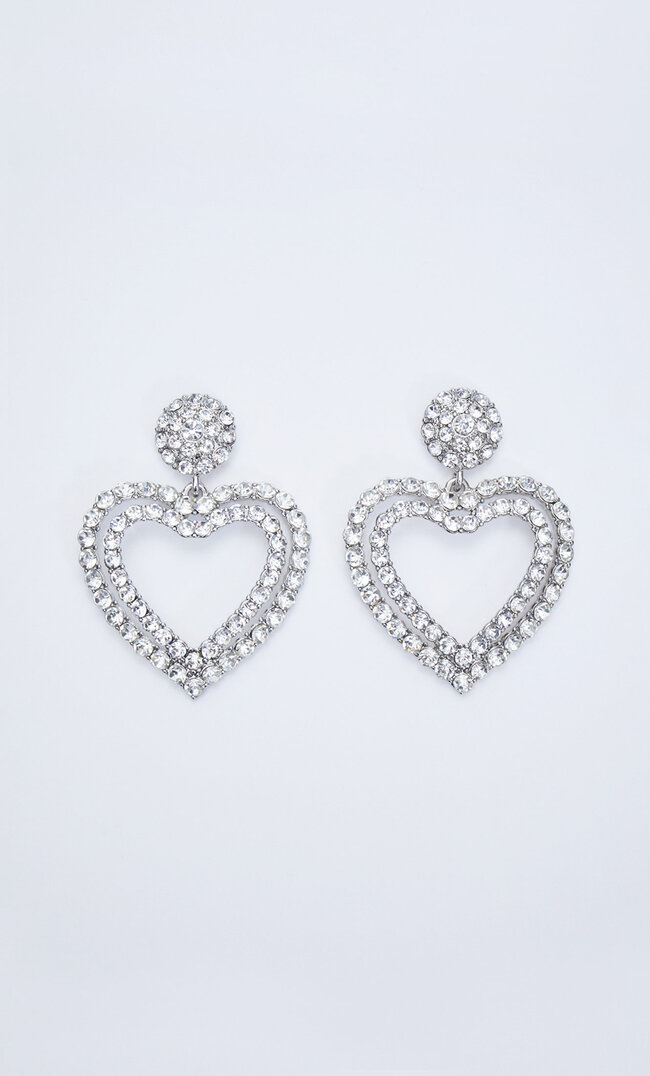

Stradivarius Ohrringe Mit Herz Aus Farbigem Strass Grau M