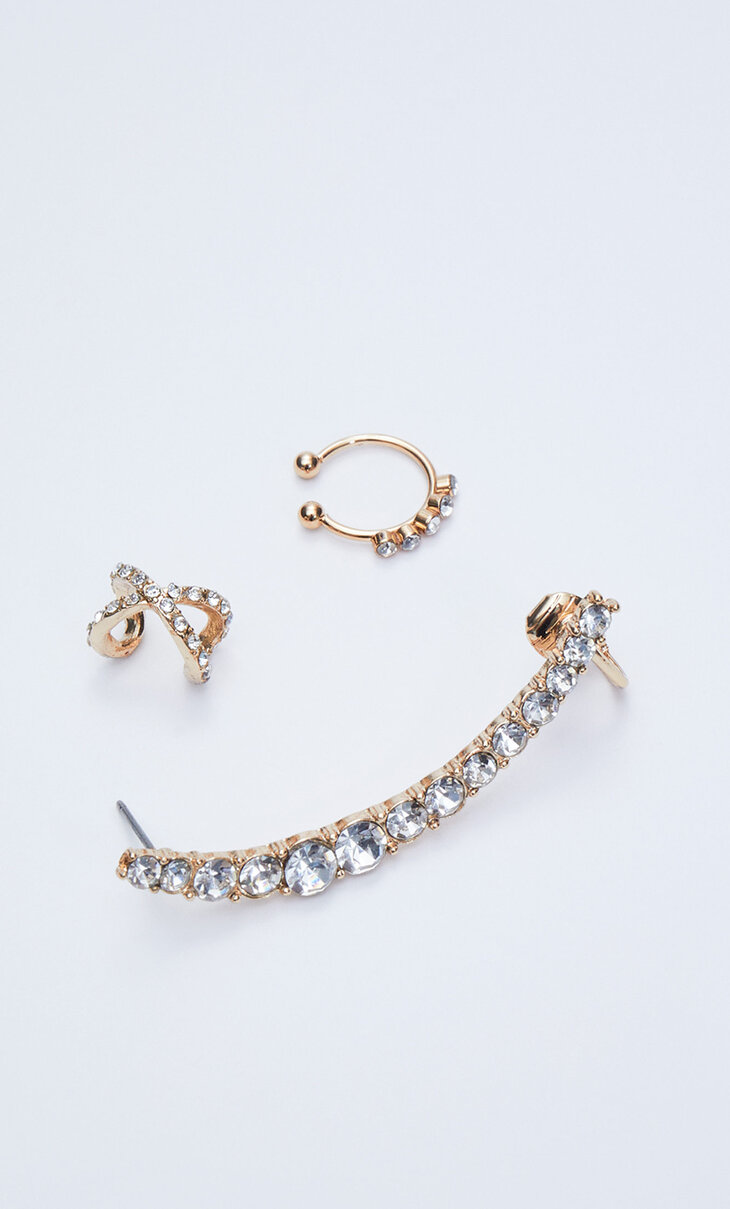 Set of 3 diamanté ear cuffs