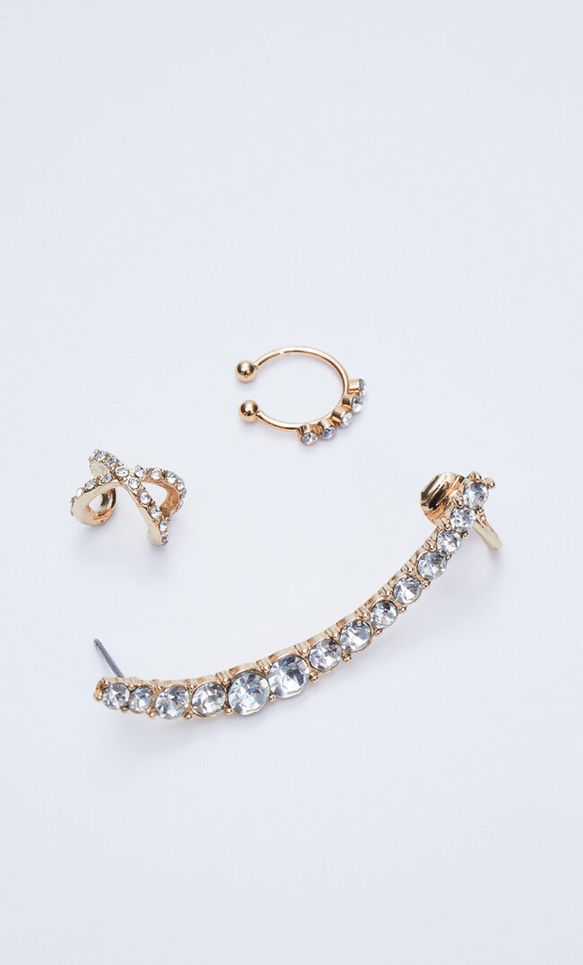 

Stradivarius 3er-Set Earcuffs Mit Strass Gelb M