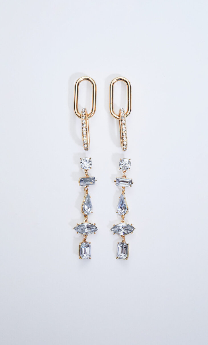Set of 2 pairs of diamanté and stone earrings