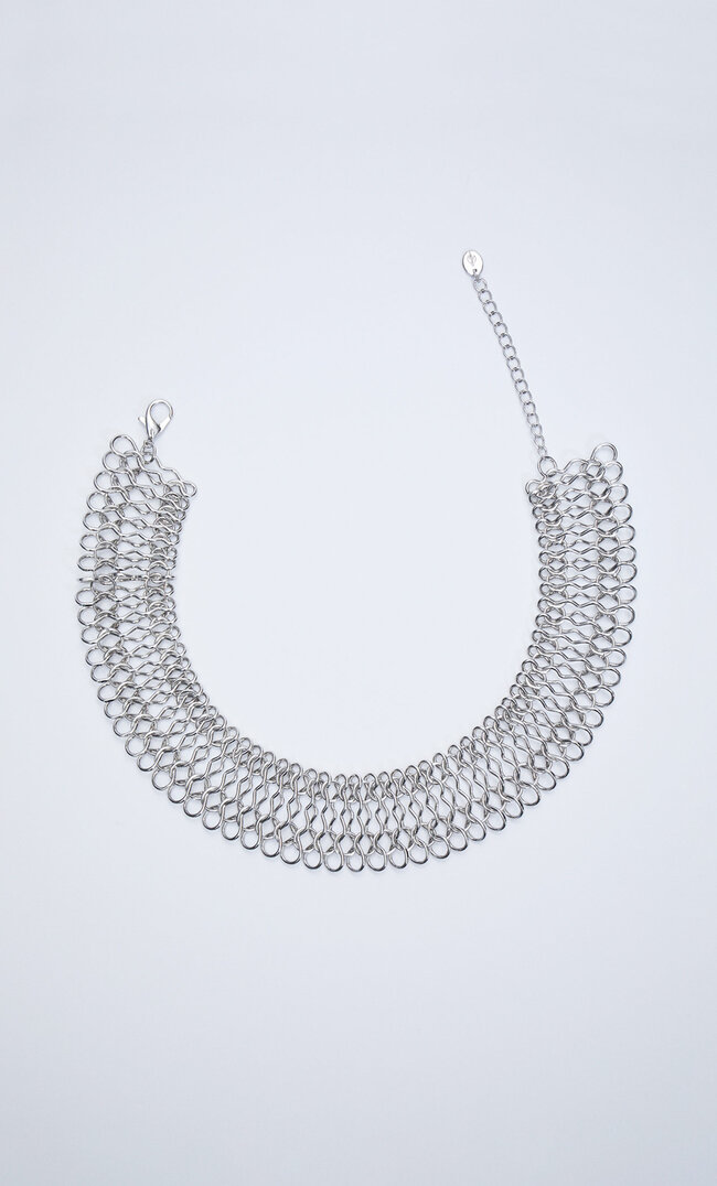 

Stradivarius Naszyjnik Choker Z Metalowej Siateczki Szary M