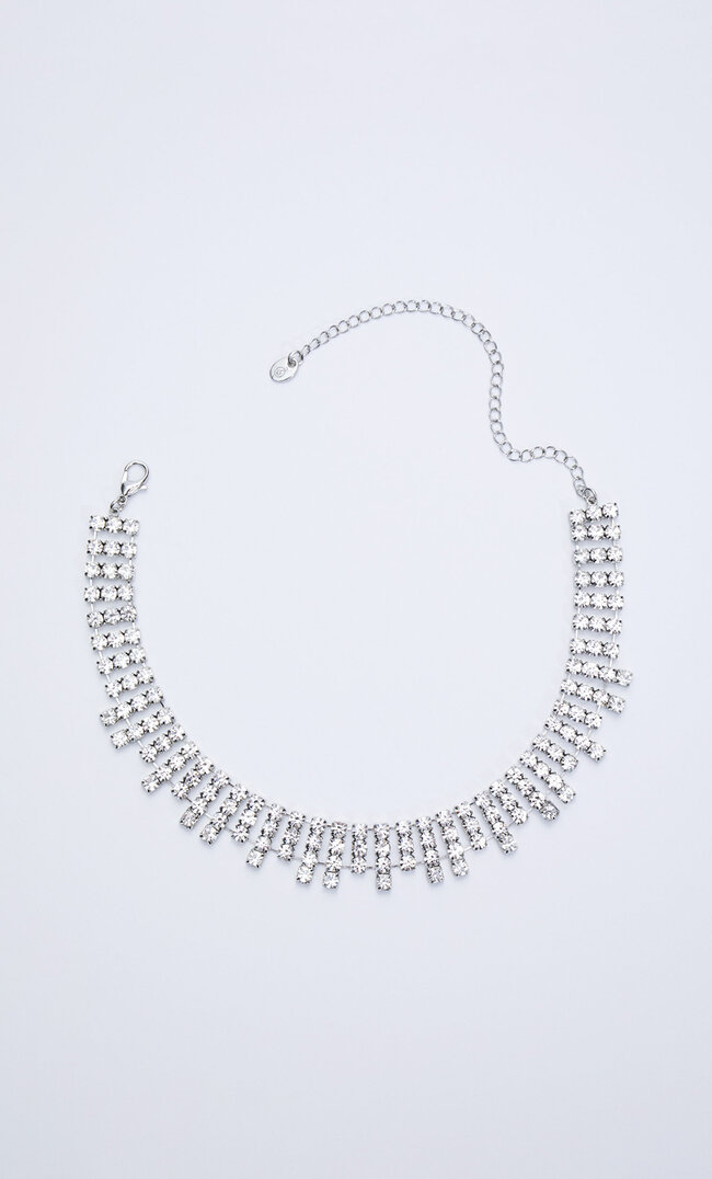 Stradivarius Choker Brillants Asymétriques Gris M