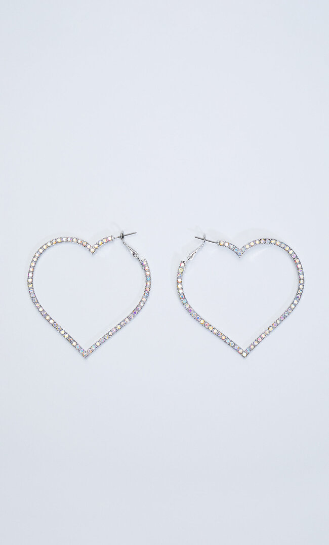 Stradivarius Boucles D’oreilles Cœur Strass Gris M