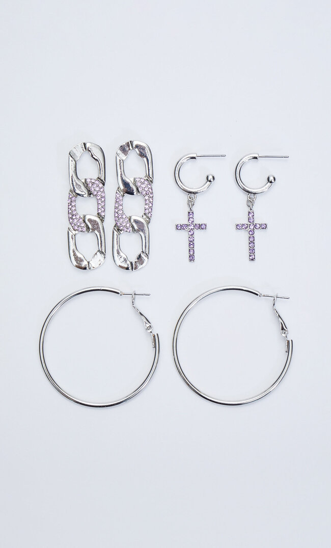 

Stradivarius Lot 3 Paires De Boucles D’oreilles Verre Non Recyclable De Couleur Gris M