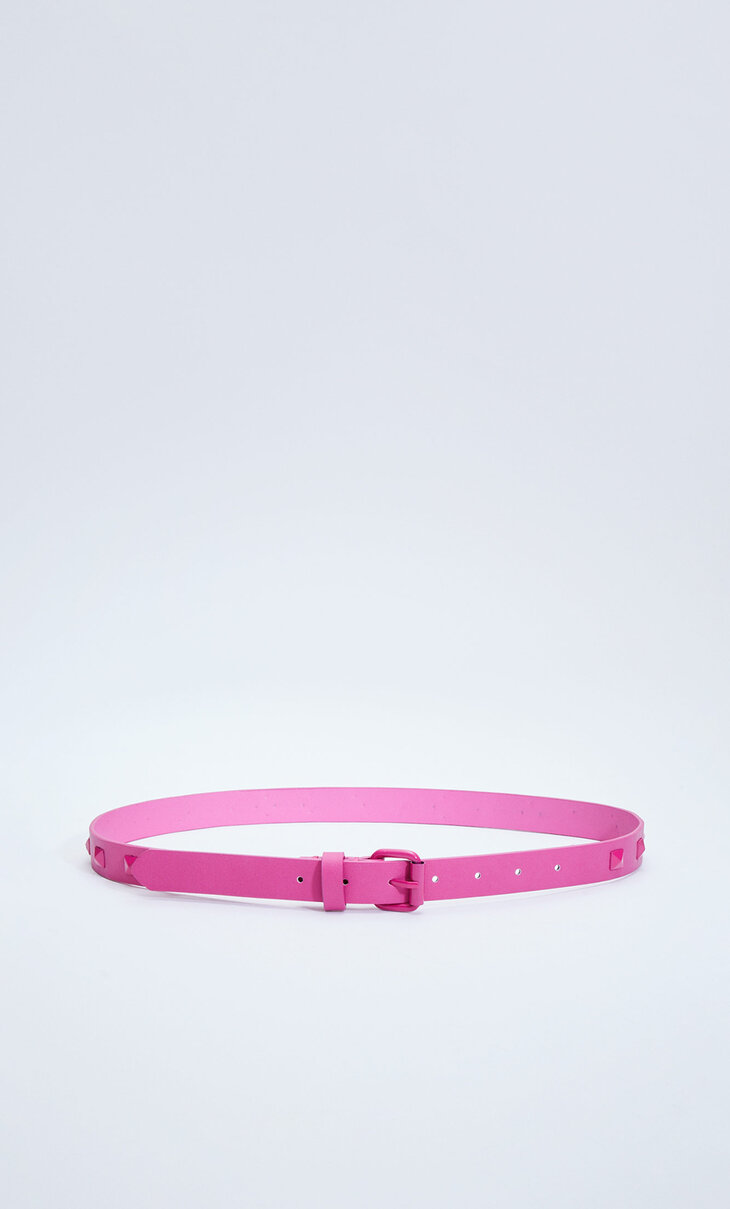 Wide belt with studs and eyelets