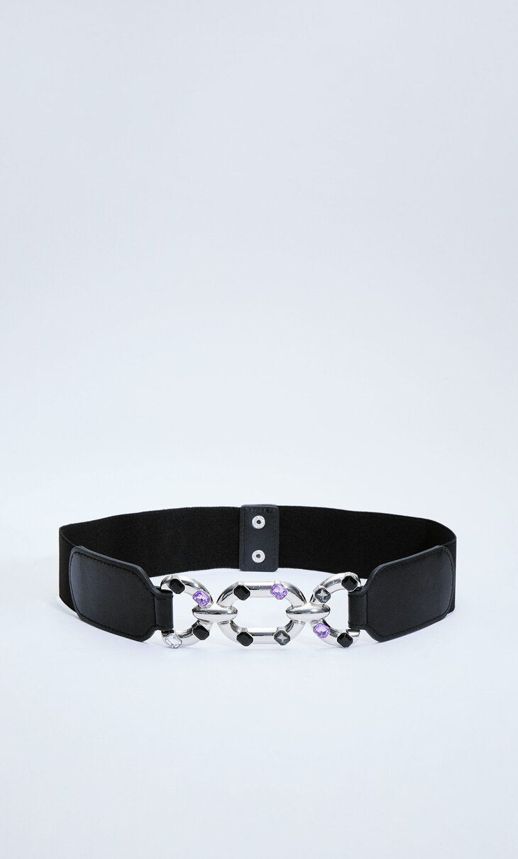 Stretch belt with diamanté buckle