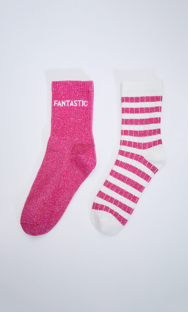 

Stradivarius Lot De 2 Paires De Chaussettes Brillantes Message Rayures Fuchsia 103