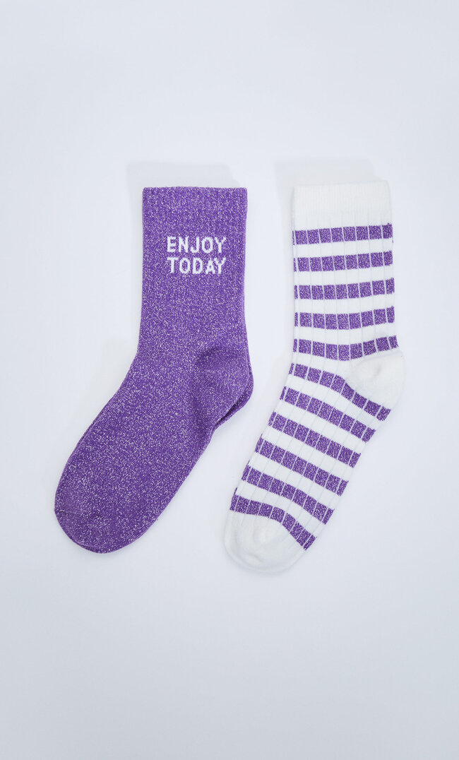 Stradivarius Lot De 2 Paires De Chaussettes Brillantes Message Rayures Mauve 103