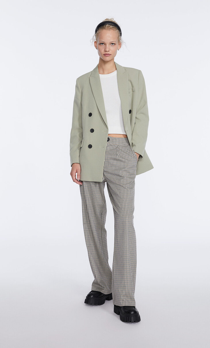 Wide-leg houndstooth trousers
