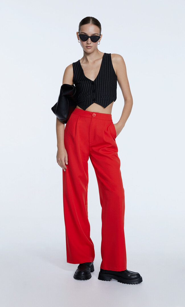 

Stradivarius Pantalon Wide Leg Rouge 34