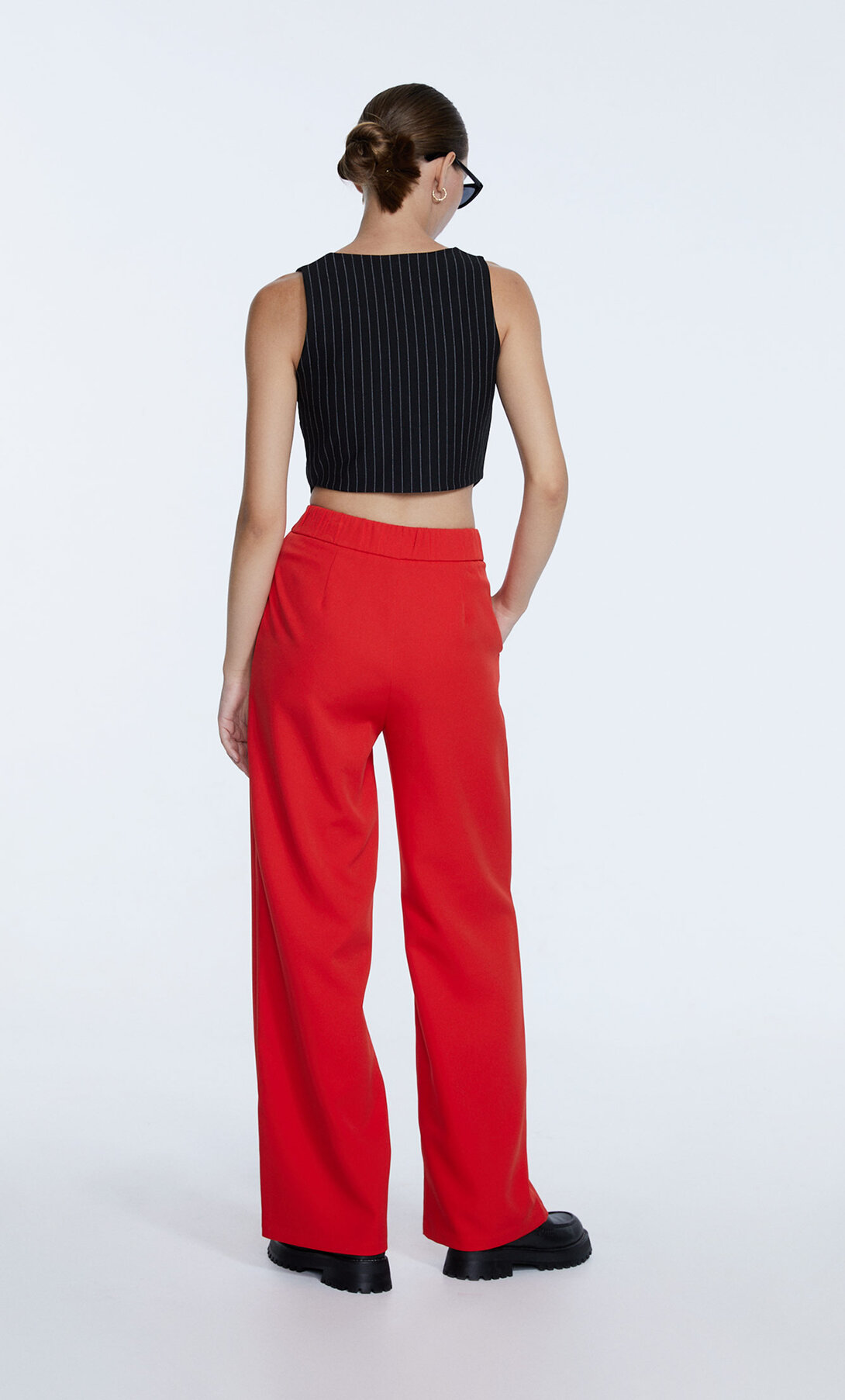 high waisted red pants wide leg