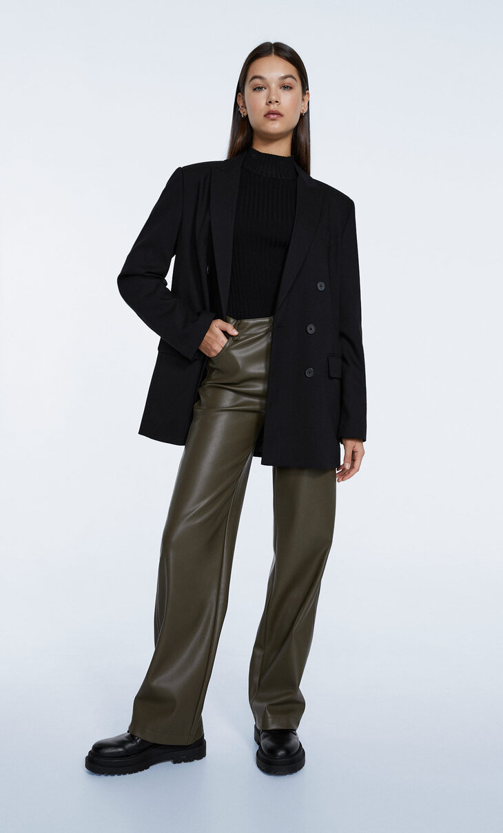Wide-leg leather effect trousers