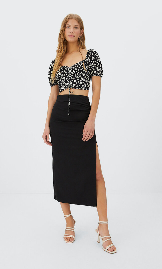 

Stradivarius Jupe Midi À Fronces Noir 40