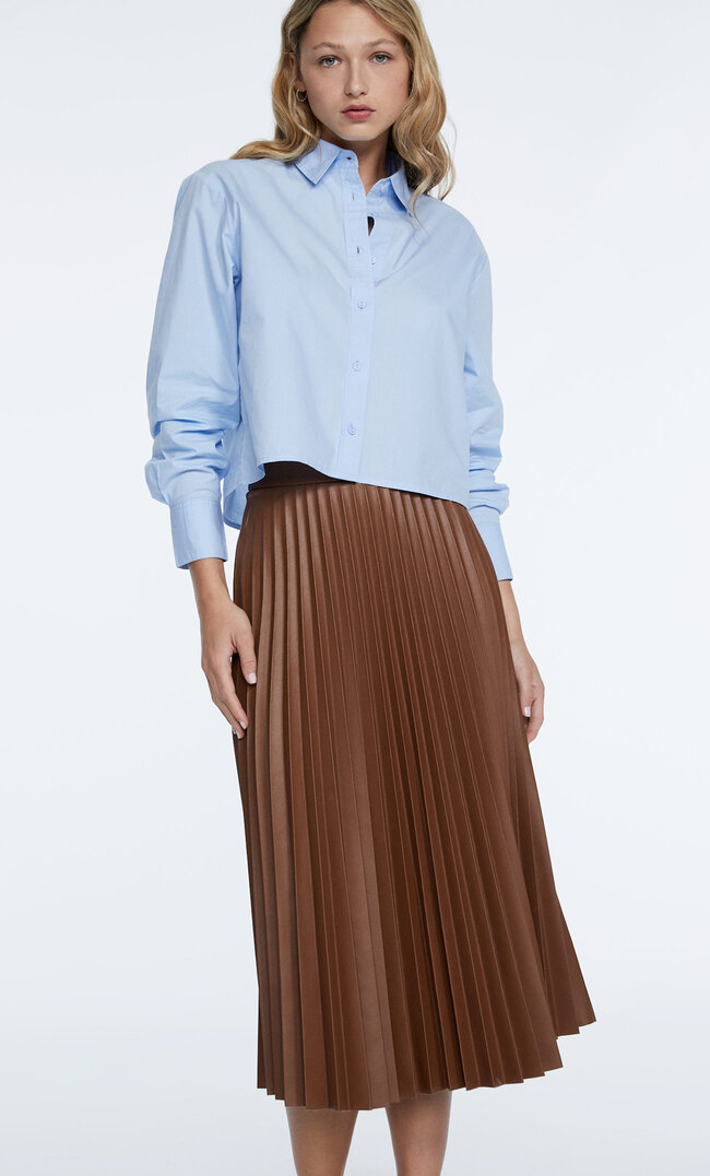 

Stradivarius Jupe Midi Plissée Similicuir Camel Clair Xl