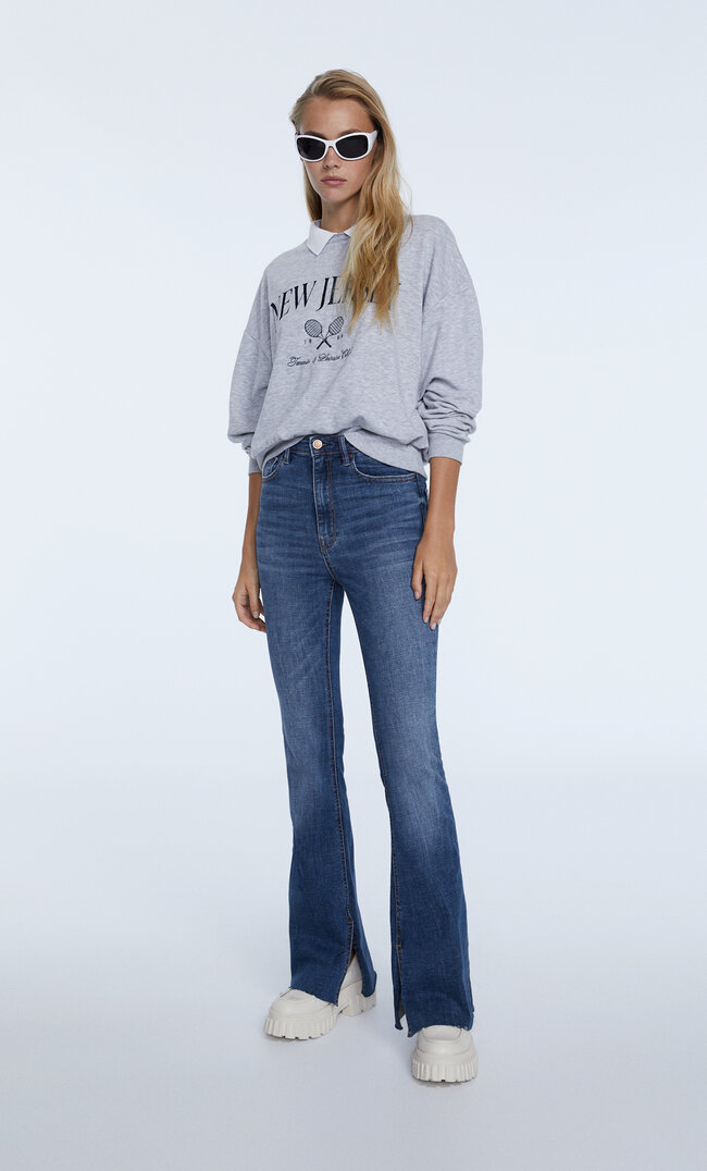

Stradivarius Jeansy Dzwony Z Rozcięciami U Dołu Denimowy Średni Light Blue 38