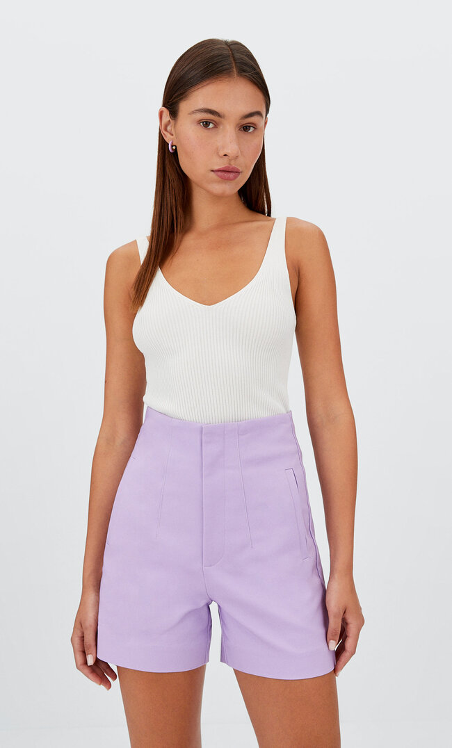 

Stradivarius Abendgarderobe-Shorts Mit Hohem Bund Lila 32