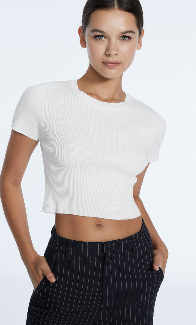 

Stradivarius Pull Manches Courtes Écru M
