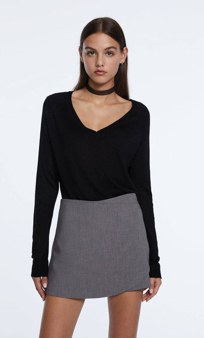 

Stradivarius Sweter Basic Z Dzianiny Czarny M
