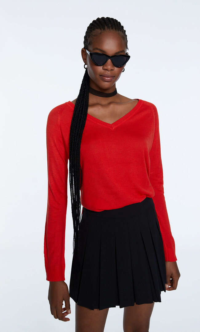 

Stradivarius Pull En Maille Basique Rouge Xs