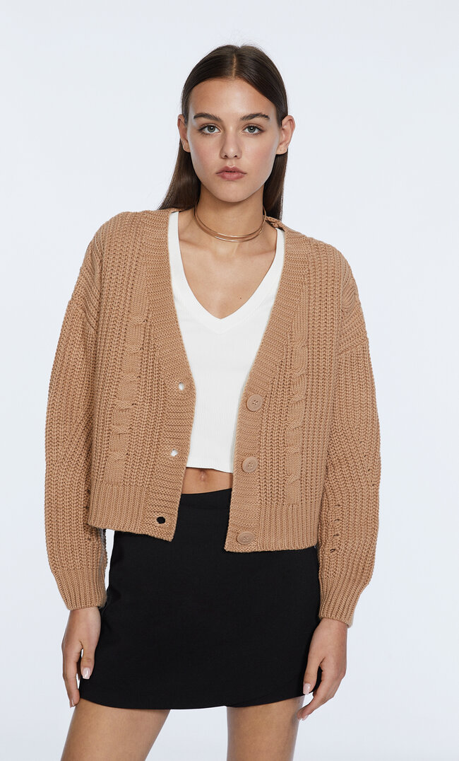 

Stradivarius Cardigan Mit Zopfmuster Beige Xs