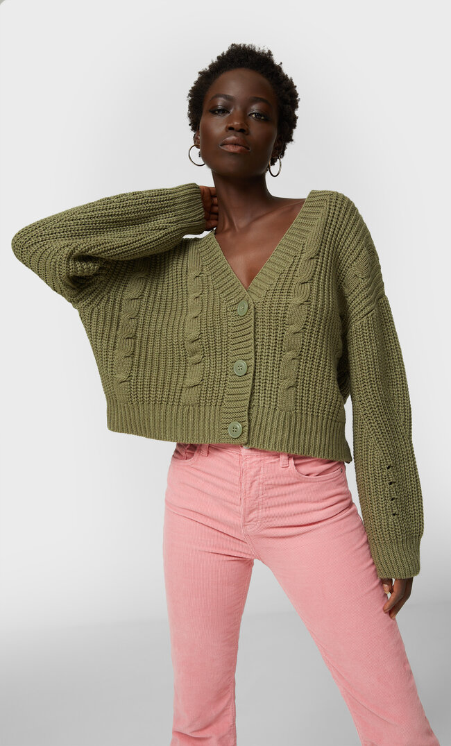 

Stradivarius Cardigan Mit Zopfmuster Khaki L