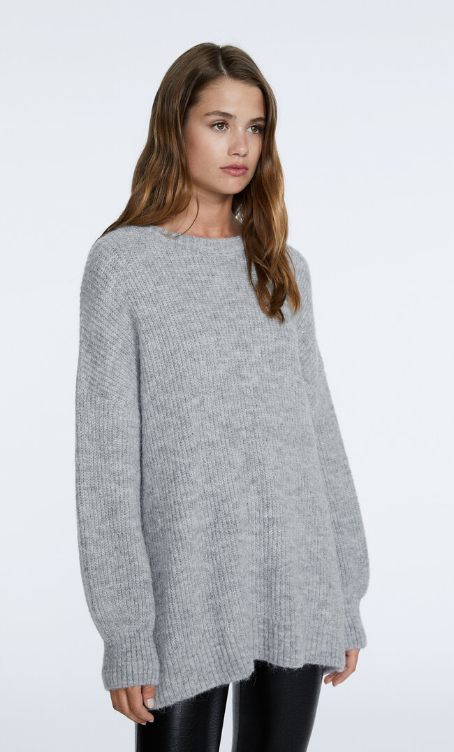 Stradivarius Oversize-Strickpullover Grau Melange L
