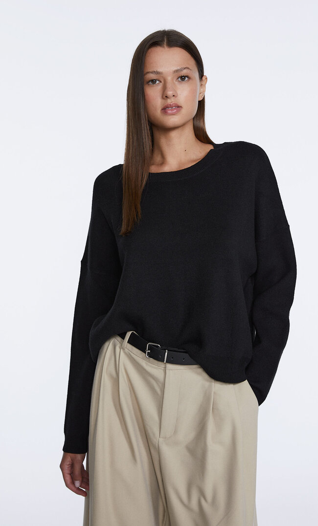 Stradivarius Pull Maille Basique Col Rond Noir L