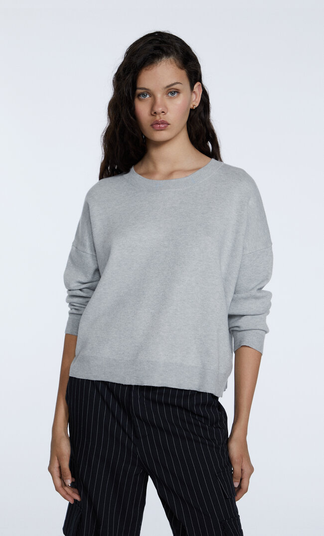 

Stradivarius Pull Maille Basique Col Rond Gris Mélangé Xs