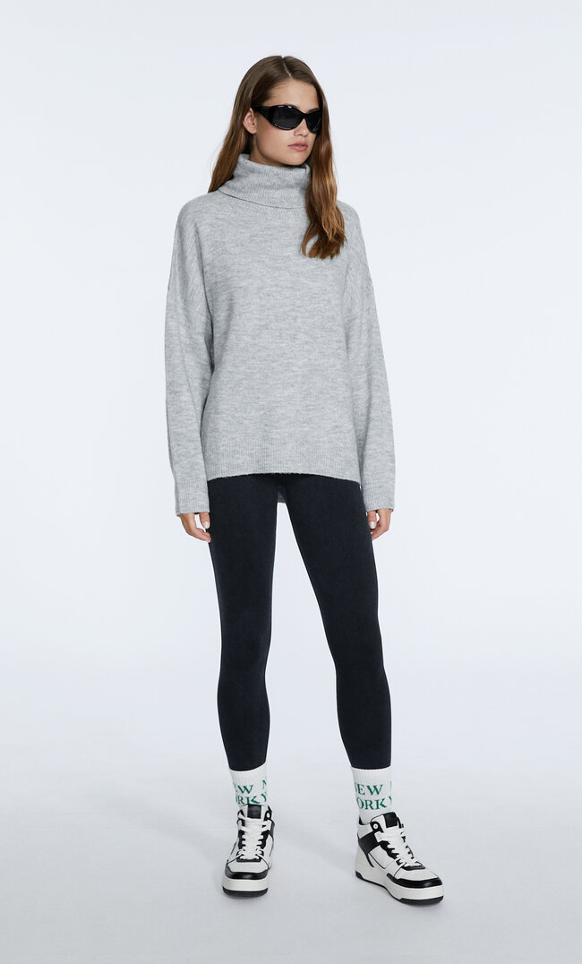 Stradivarius Basic-Pullover Mit Rollkragen Grau Melange L