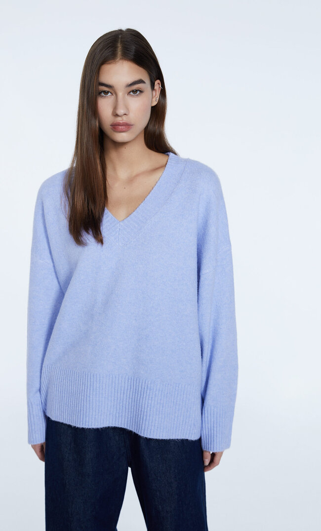 

Stradivarius Weicher Pullover Mit V-Ausschnitt Himmelblau Xl