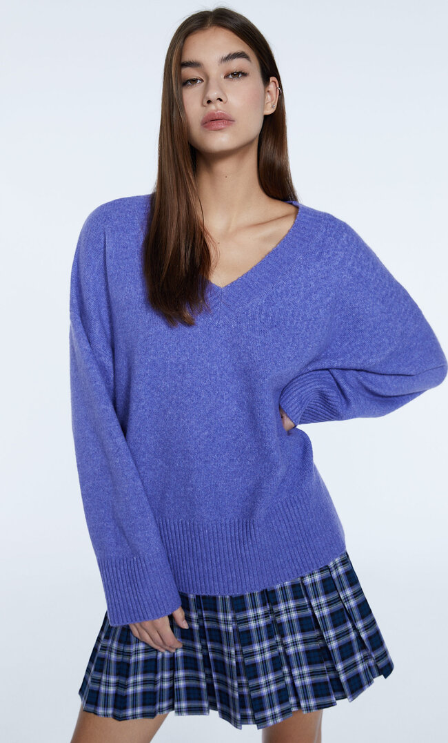 

Stradivarius Weicher Pullover Mit V-Ausschnitt Purpurrot M