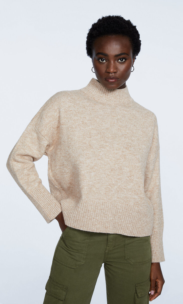 Mock turtleneck knit sweater