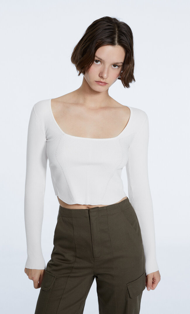 

Stradivarius Strickpullover Mit Corsage Ecru Xs