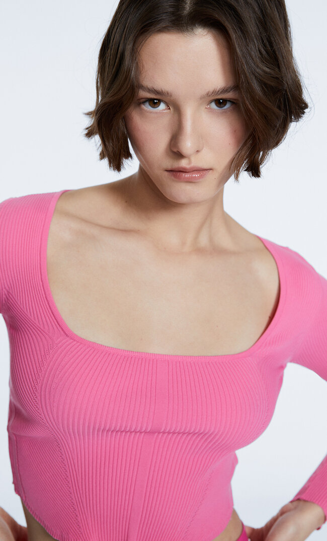 

Stradivarius Strickpullover Mit Corsage Kaugummirosa Xs
